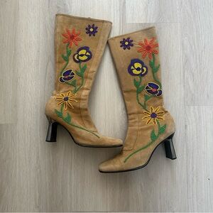 Vintage Suede Beaded tan boots
